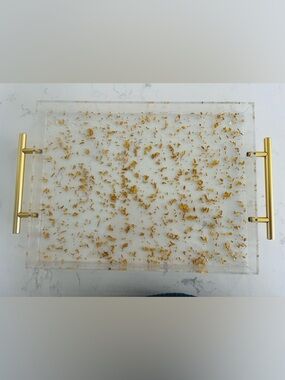 Packed Party Gold Flake Acrylic Vanity/Serving Tray with Gold Handles